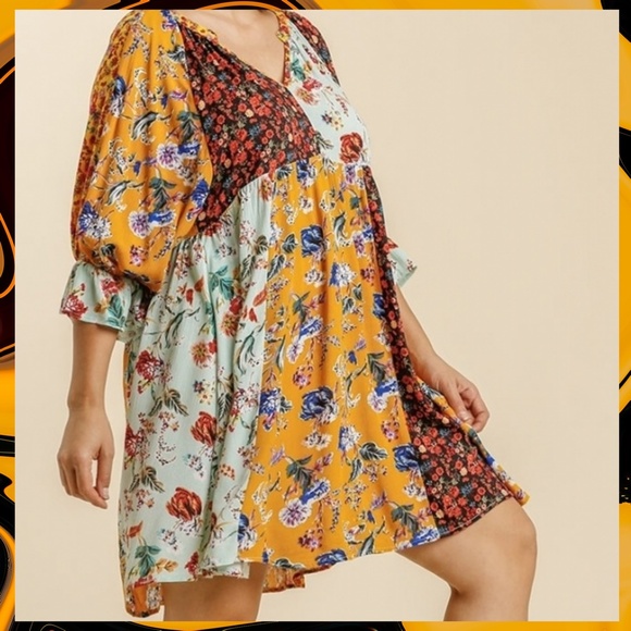 UMGEE Sunshine Mixed Floral Print Babydoll Dress - Picture 3 of 12